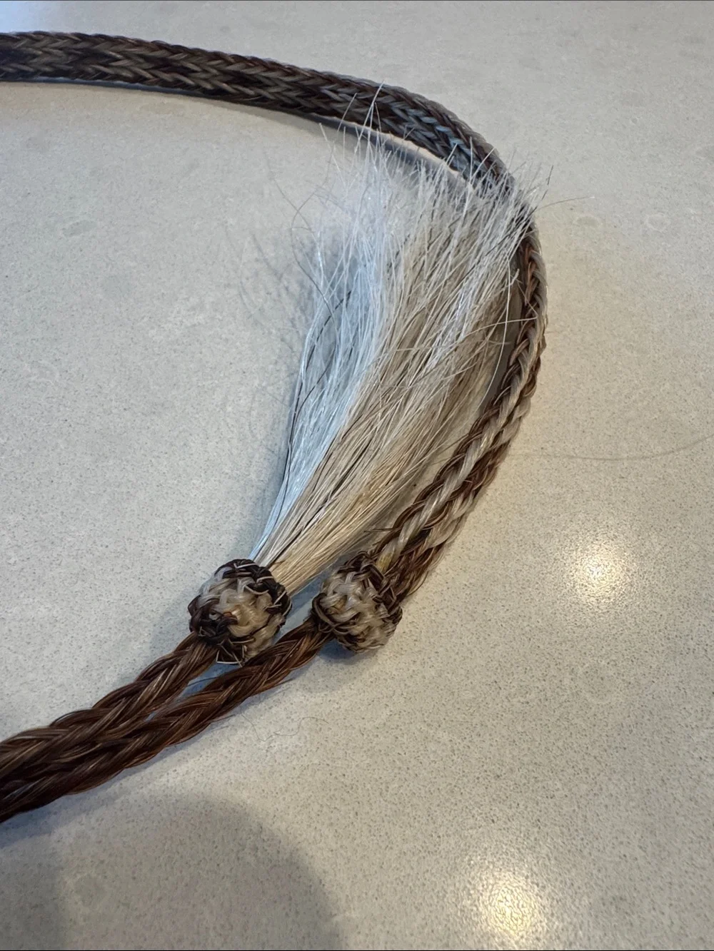 Brown Braided Tassel Headband with Gray Accents